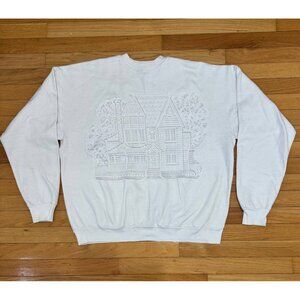 Hanes ComfortBlend White Embroidered House Sweatshirt Adult XL Vintage Style